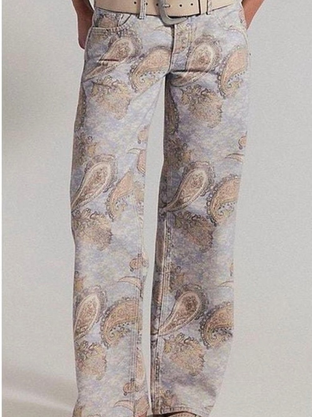 We The Free Paisley Straight-Leg Jeans in Light Blue & Beige